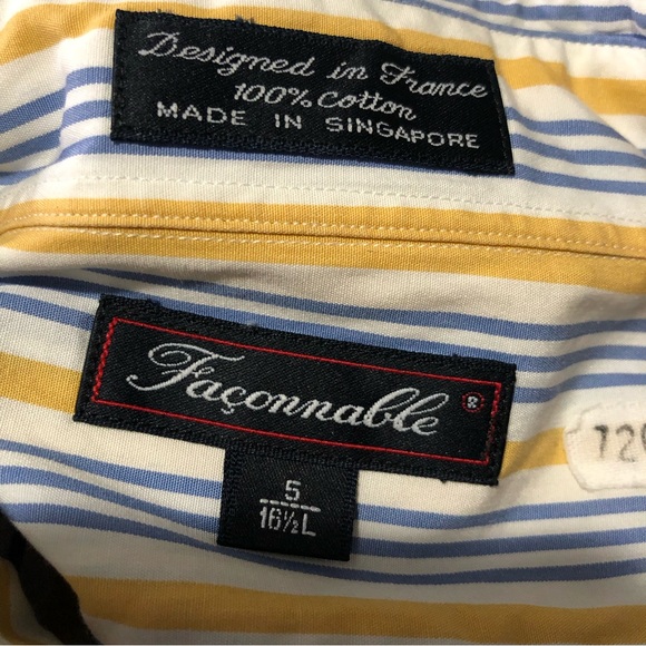 Faconnable Mens Button Striped Colorful Shirt Sz 5 / Large Italy Yellow Blue - Picture 4 of 4